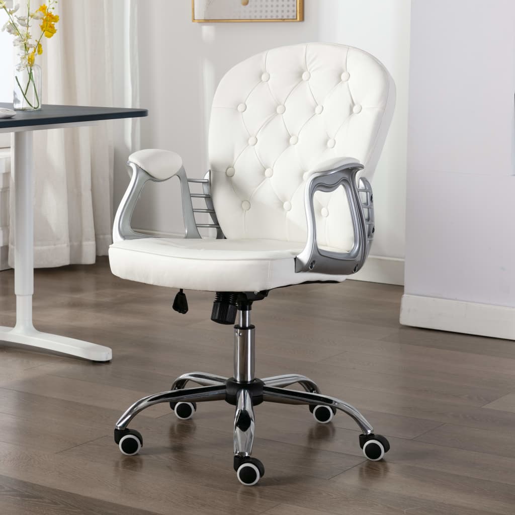 vidaXL Въртящ офис стол, бял, изкуствена кожа