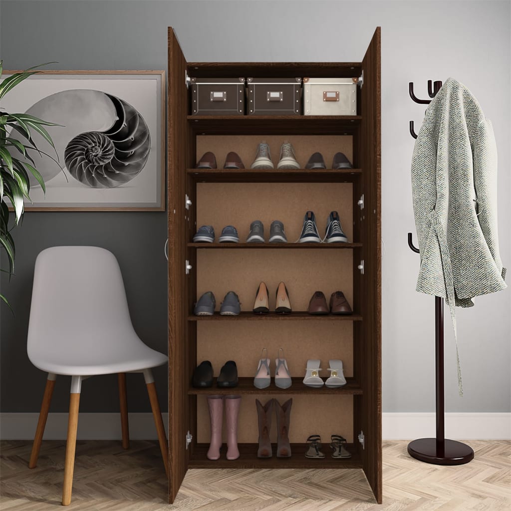vidaXL Шкаф за обувки, кафяв дъб, 80x35,5x180 см, инженерно дърво