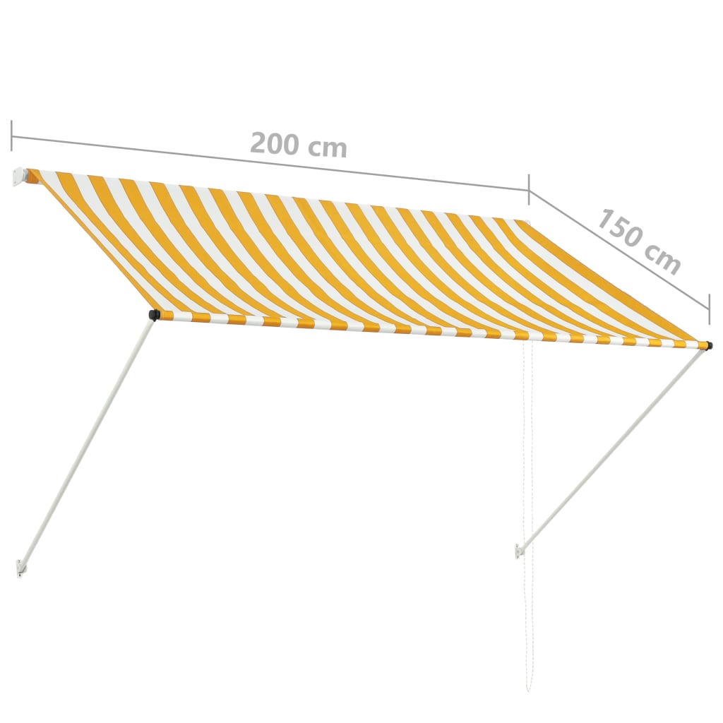 vidaXL Сенник с падащо рамо, 200x150 см, жълто и бяло