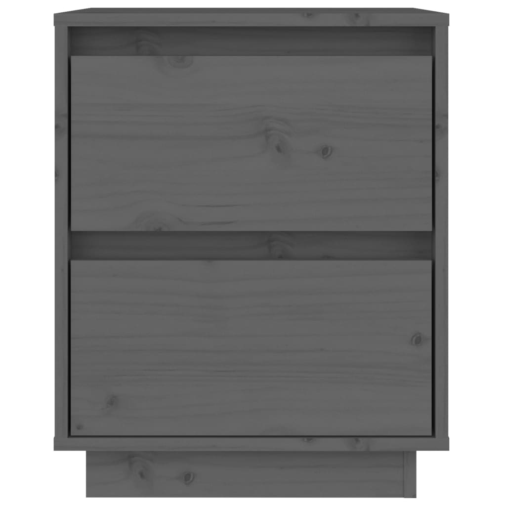 vidaXL Нощно шкафче, сиво, 40x35x50 см, борово дърво масив