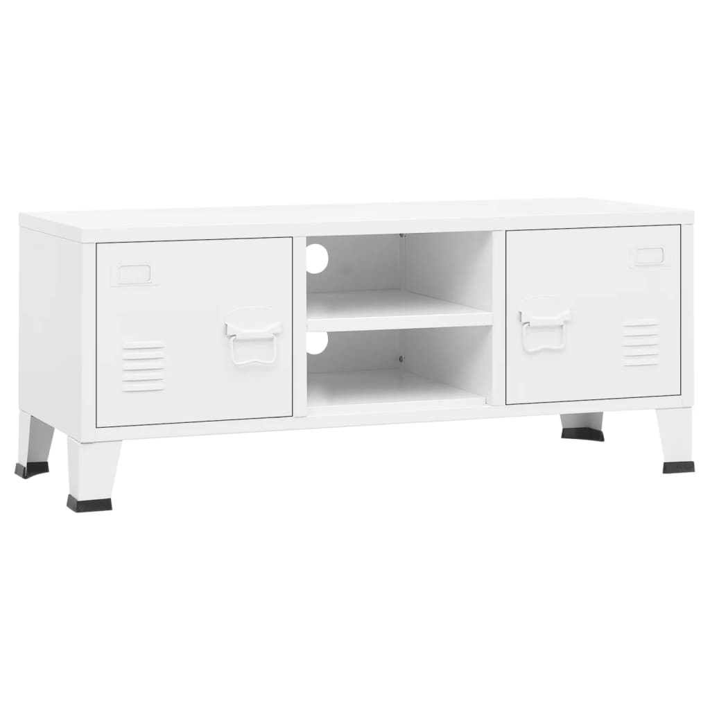 vidaXL Индустриален ТВ шкаф, бял, 105x35x42 cм, метал