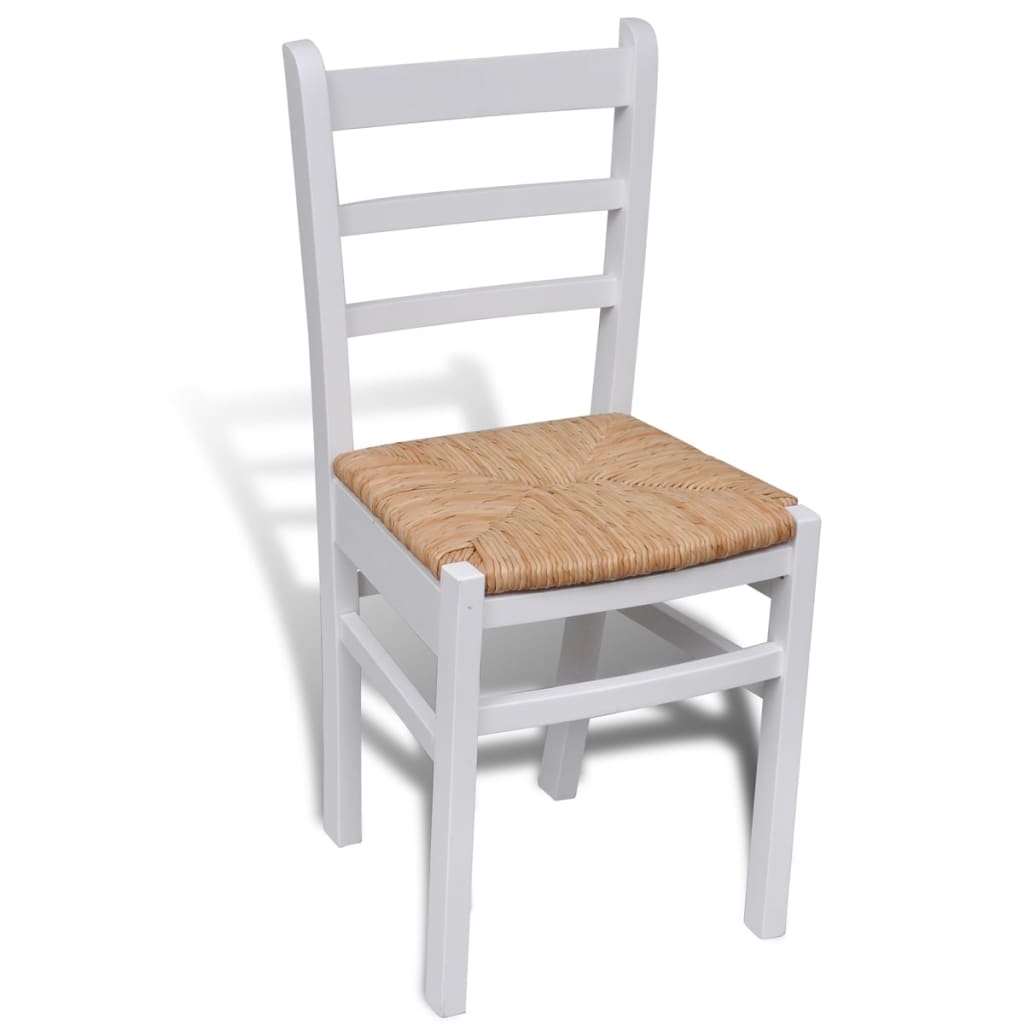 vidaXL Трапезни столове, 6 бр, бели, бор и папур