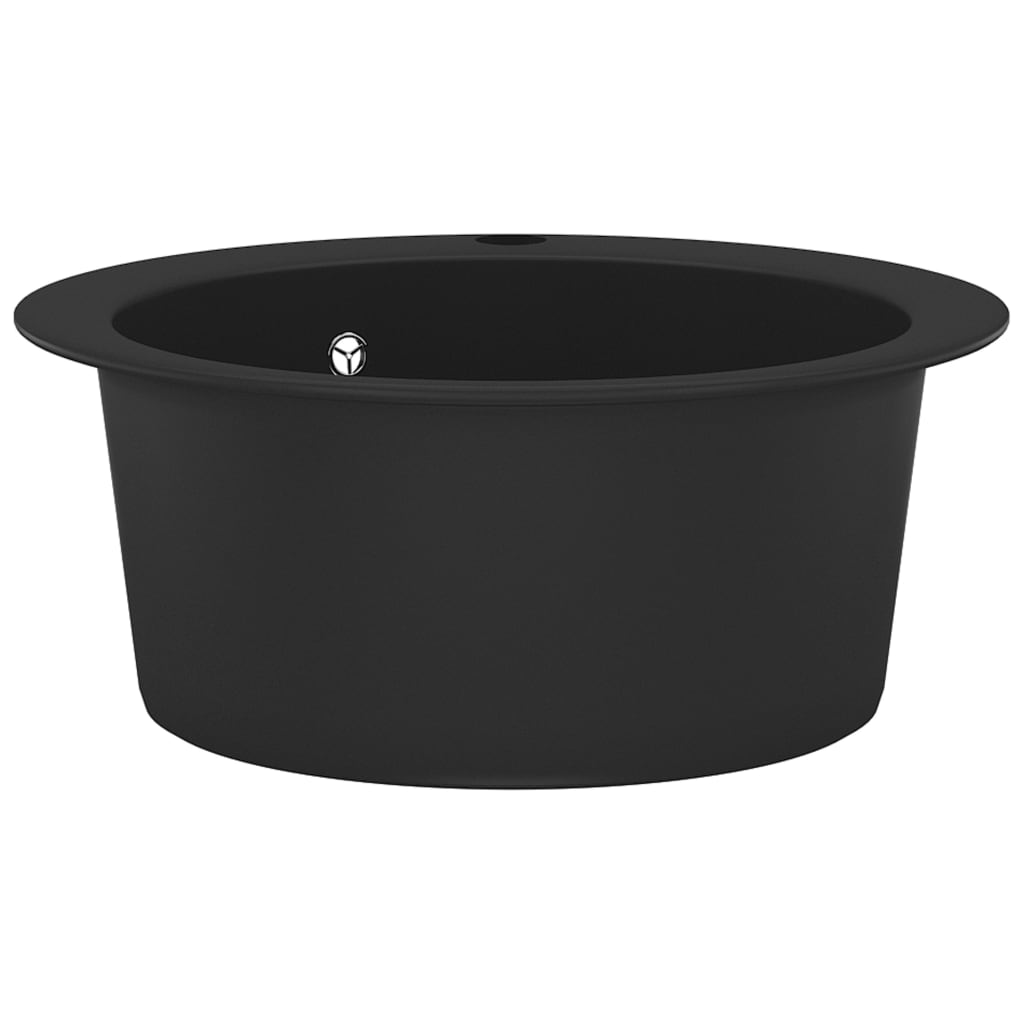 vidaXL Гранитна кухненска мивка с едно корито, кръгла, черна