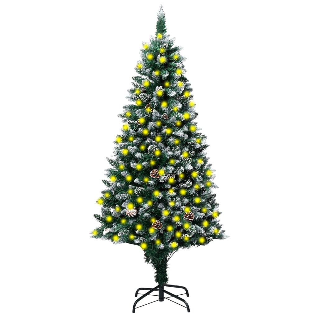 vidaXL Изкуствена коледна елха с LED шишарки и бял сняг 240 см