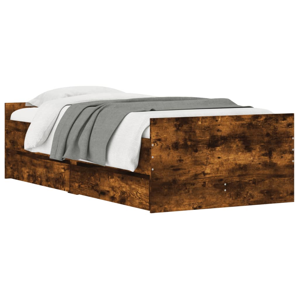 vidaXL Рамка за легло с чекмеджета опушен дъб 75x190 см Small Single