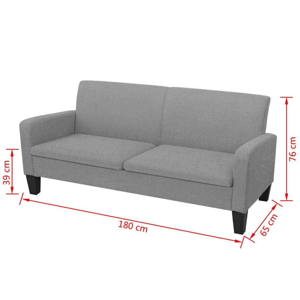 vidaXL 3-местен диван, 180х65х76 см, светлосив