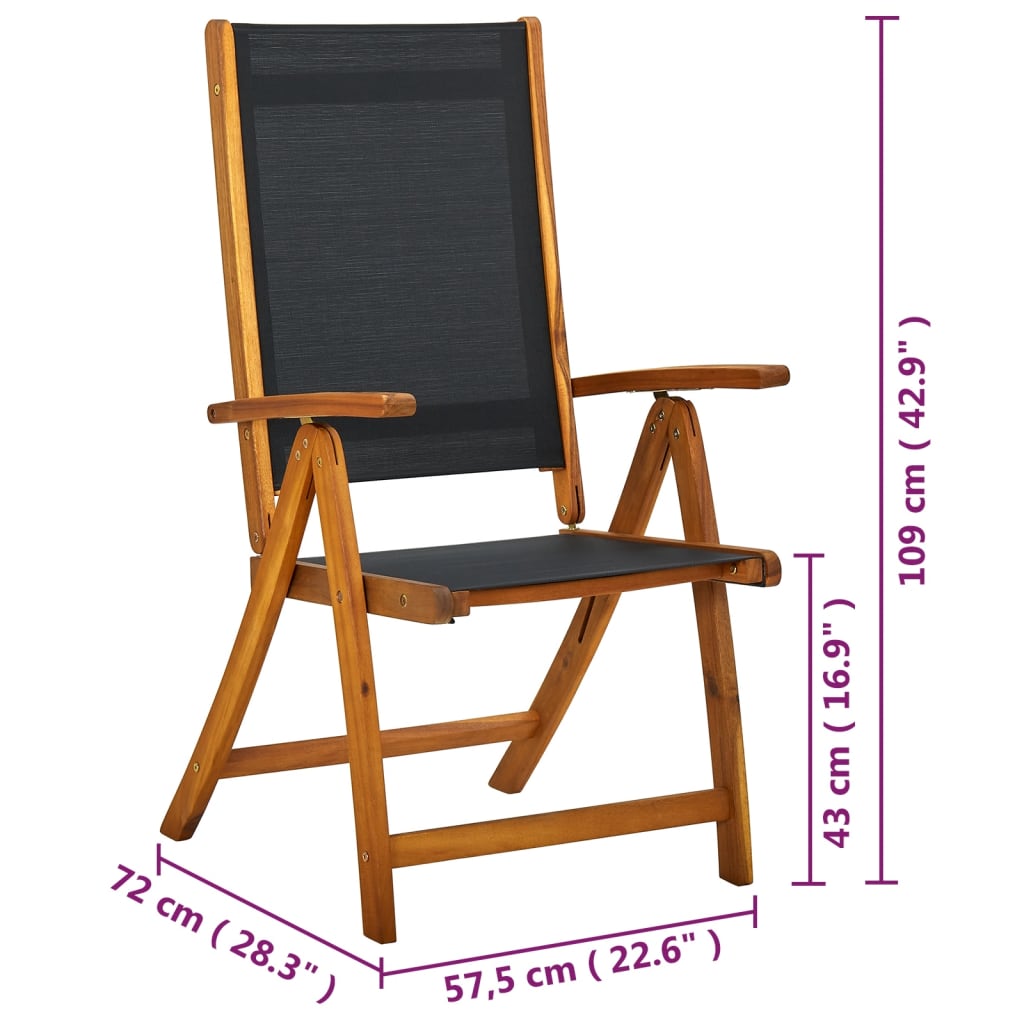 vidaXL Сгъваеми градински столове, 4 бр, акация масив и textilene