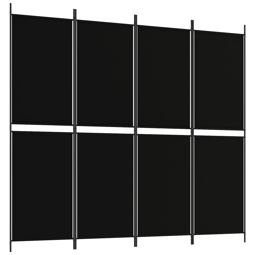 vidaXL Параван за стая, 4 панела, черен, 200x180 cм, плат