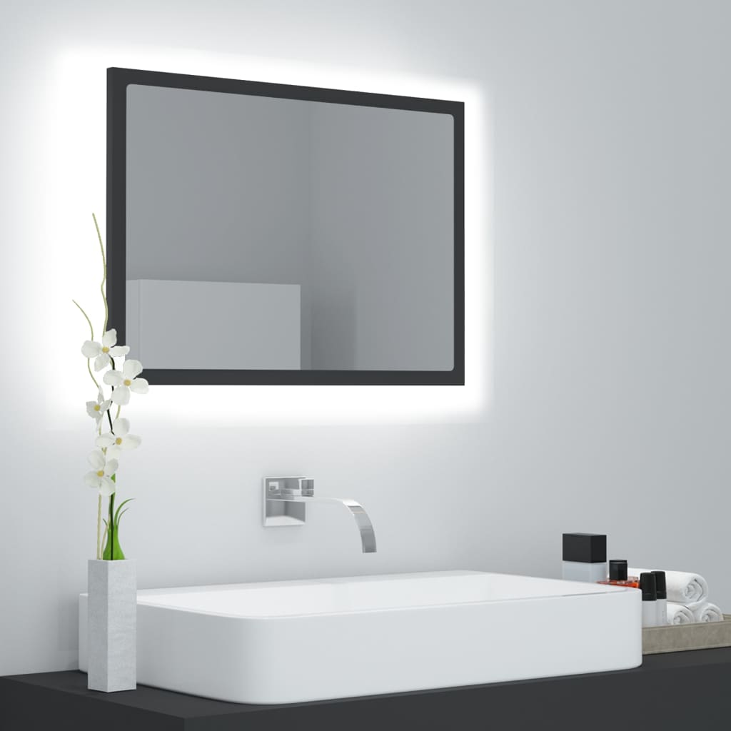 vidaXL LED Огледало за баня, сиво, 60x8,5x37 см, ПДЧ