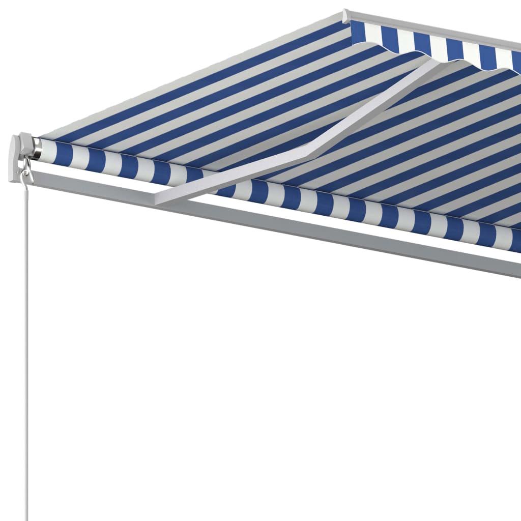 vidaXL Автоматично прибиращ се сенник с LED, 4x3 м, синьо и бяло