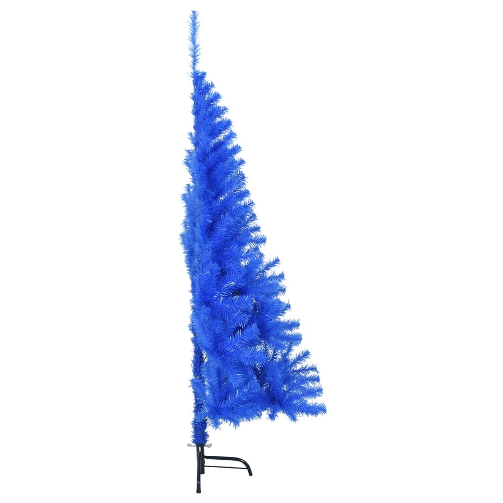 vidaXL Изкуствена половин коледна елха със стойка, синя, 150 см, PVC