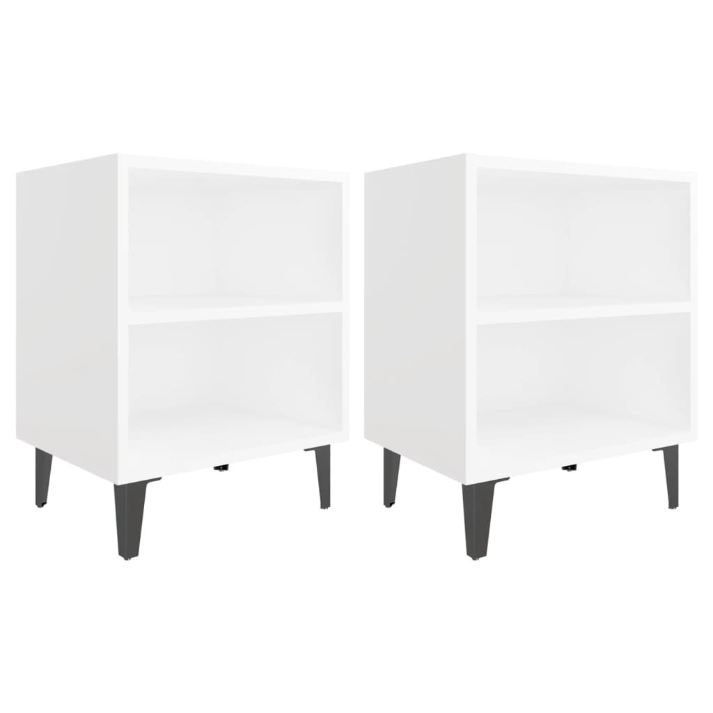 vidaXL Нощни шкафчета с метални крака, 2 бр, бели, 40x30x50 см