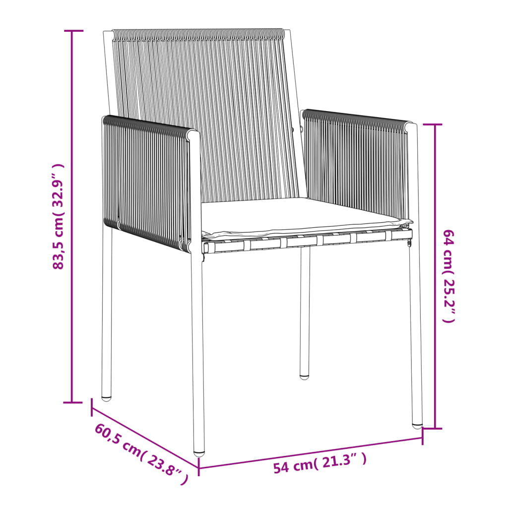 vidaXL Външен стол с възглавници 6 бр черни 54x60,5x83,5 см полиратан