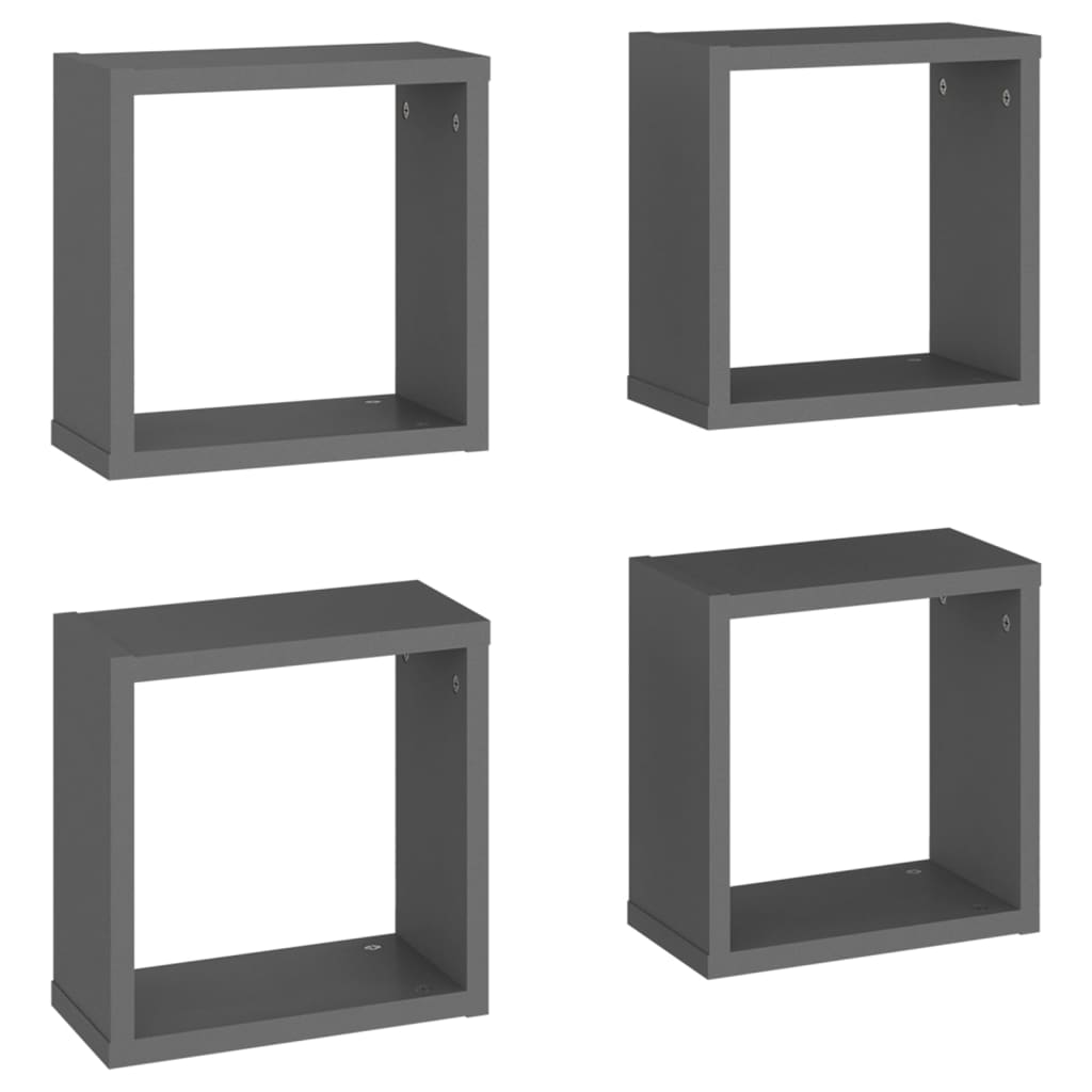 vidaXL Стенни кубични рафтове, 4 бр, сиви, 30x15x30 см