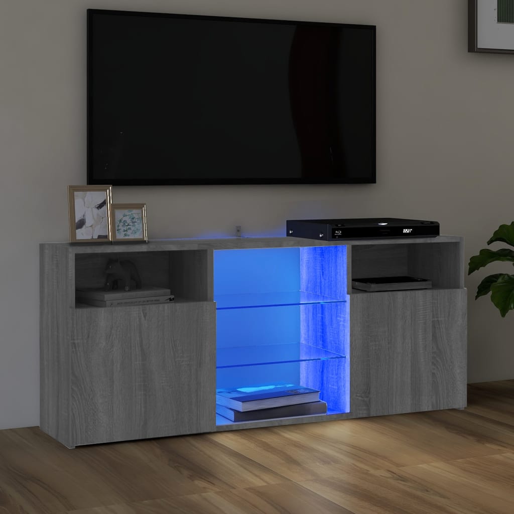 vidaXL ТВ шкаф с LED осветление, сив сонома, 120x30x50 см