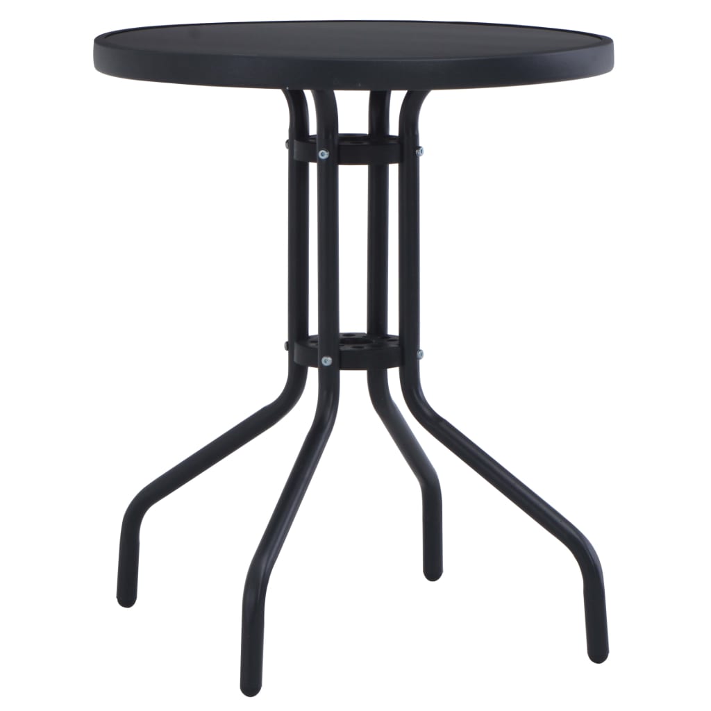 vidaXL Градинска маса, черна, 80 см, стомана и стъкло