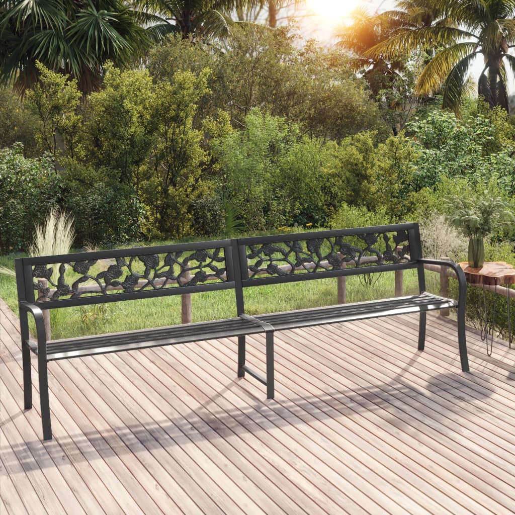 vidaXL Двойна градинска пейка, 246 см, черна стомана