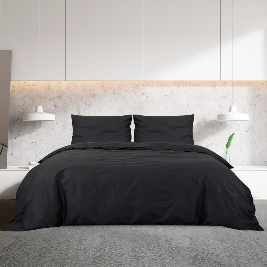 vidaXL Комплект спално бельо, черно, 260x240 см, памук