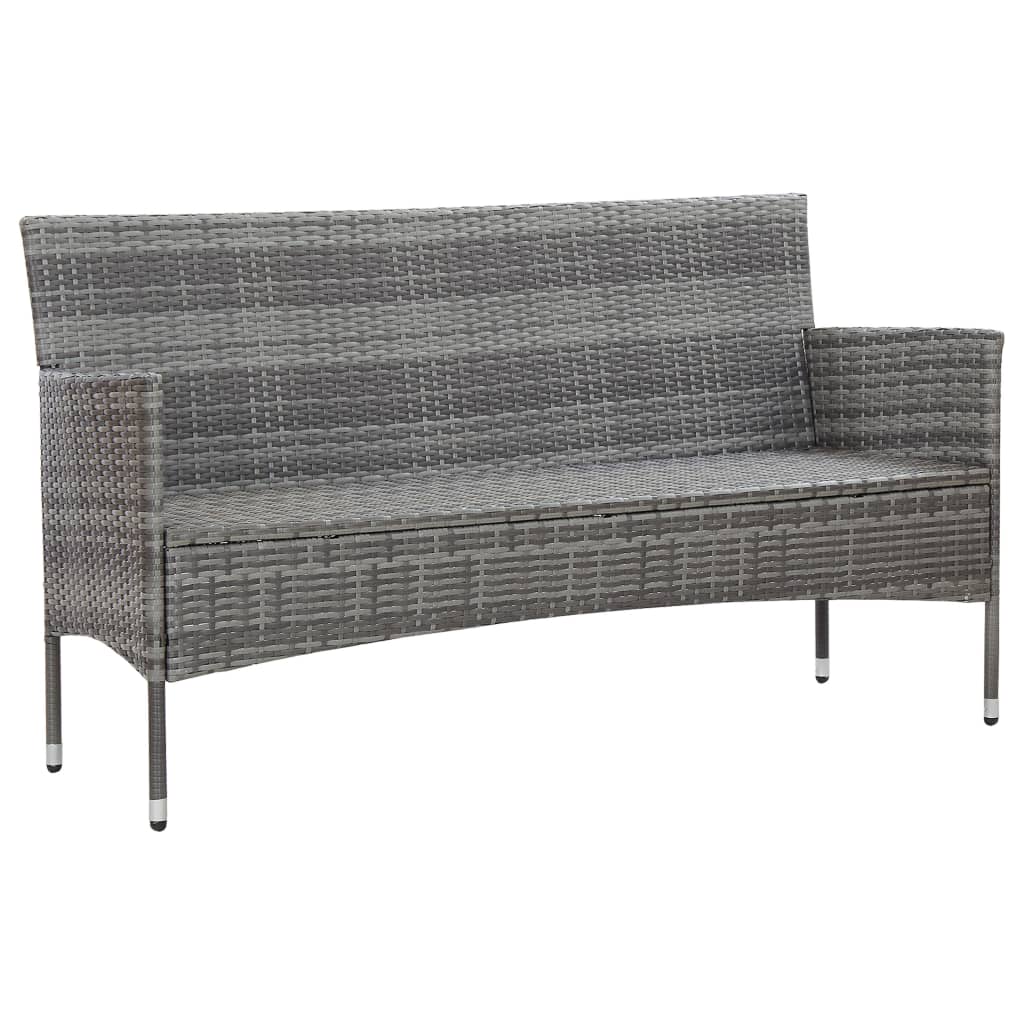 vidaXL 3-местен градински диван с възглавници, сив, полиратан