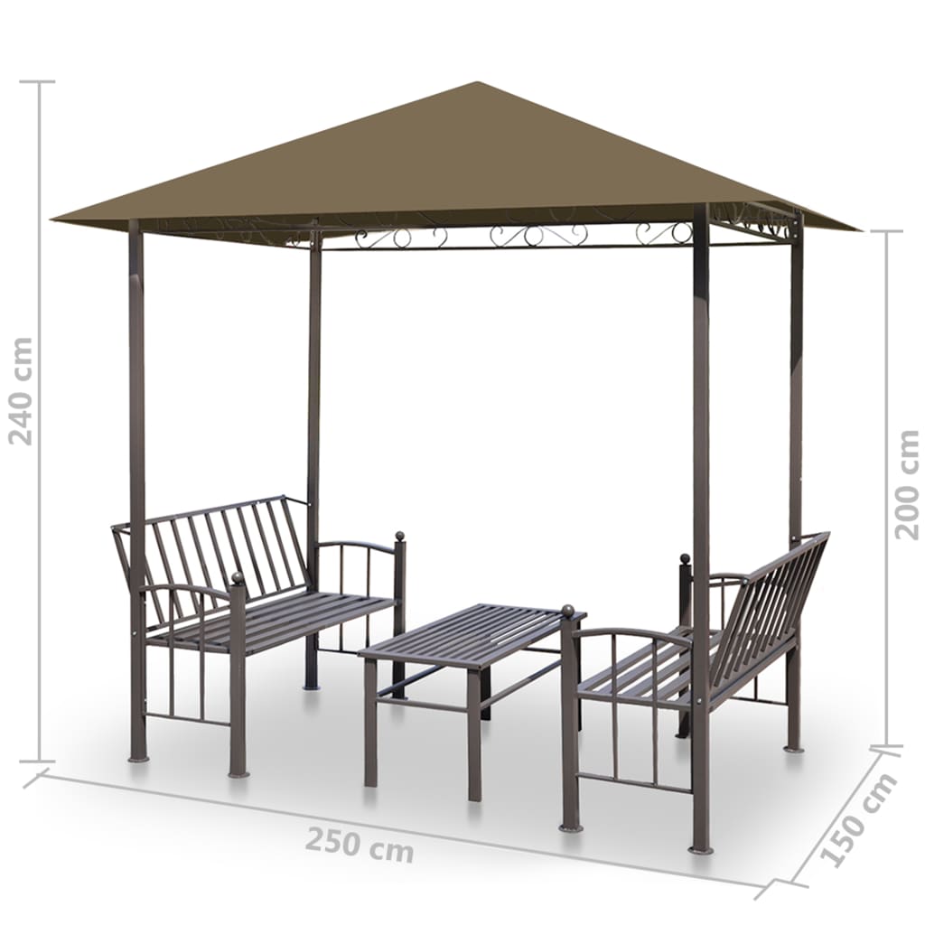 vidaXL Градинска шатра с маса и пейки, 2,5x1,5x2,4 м, таупе, 180 г/м²