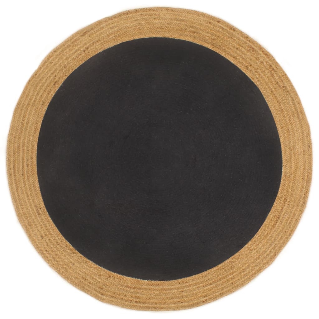 vidaXL Плетен килим, черен и натурален, 90 см, кръгъл, юта и памук
