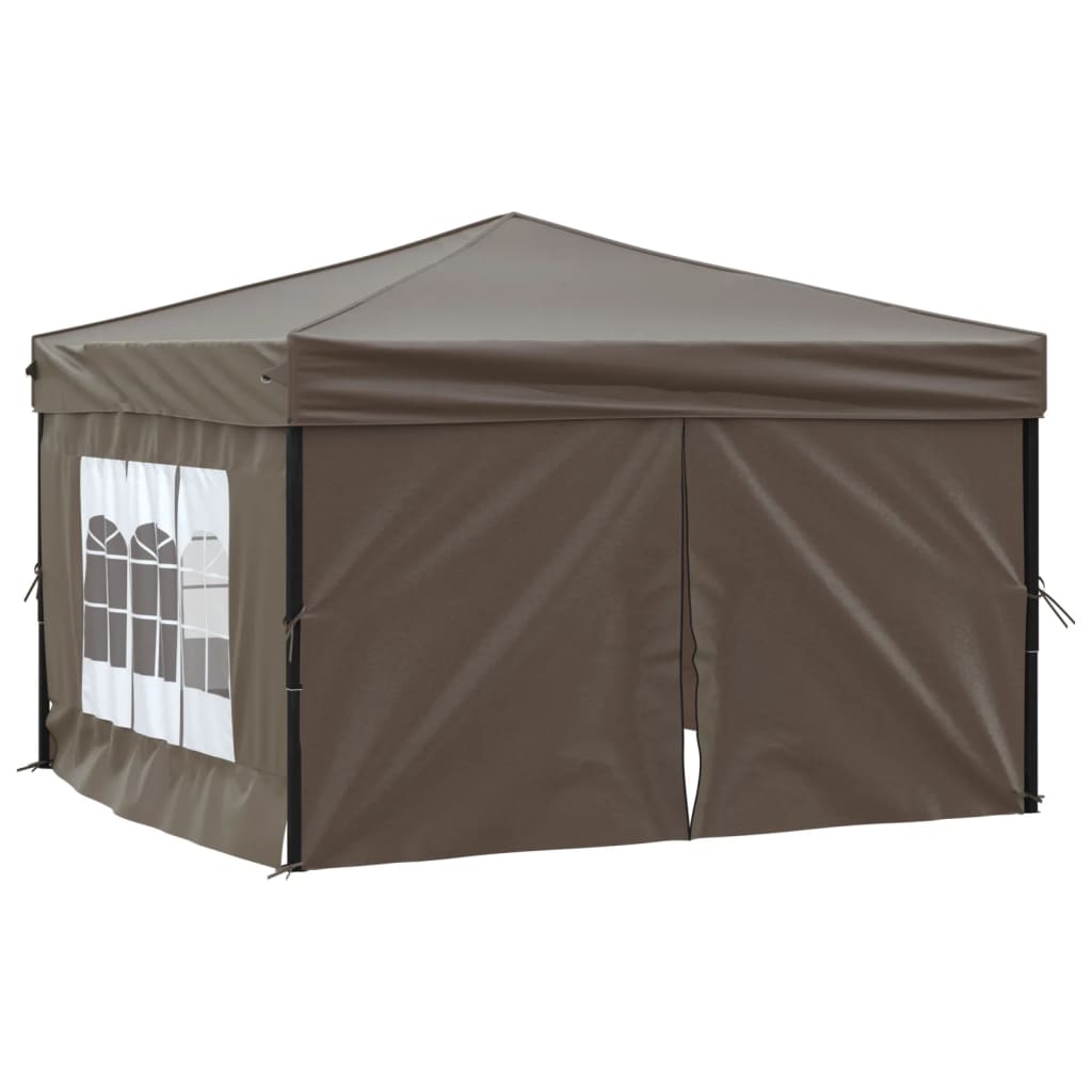 vidaXL Сгъваема парти палатка със странични стени, таупе, 3x3 м