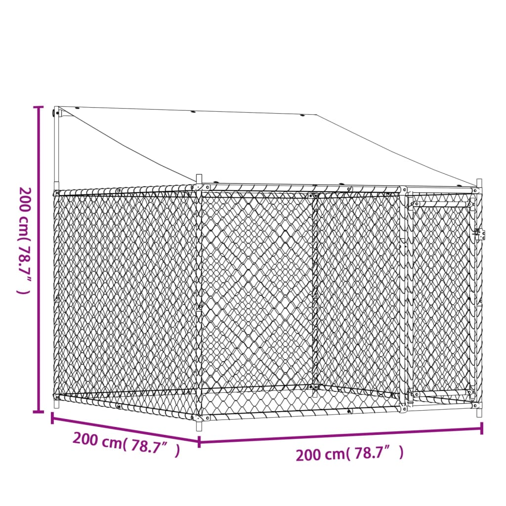 vidaXL Кучешка клетка с покрив и врата сив 2x2x2 м поцинкована стомана