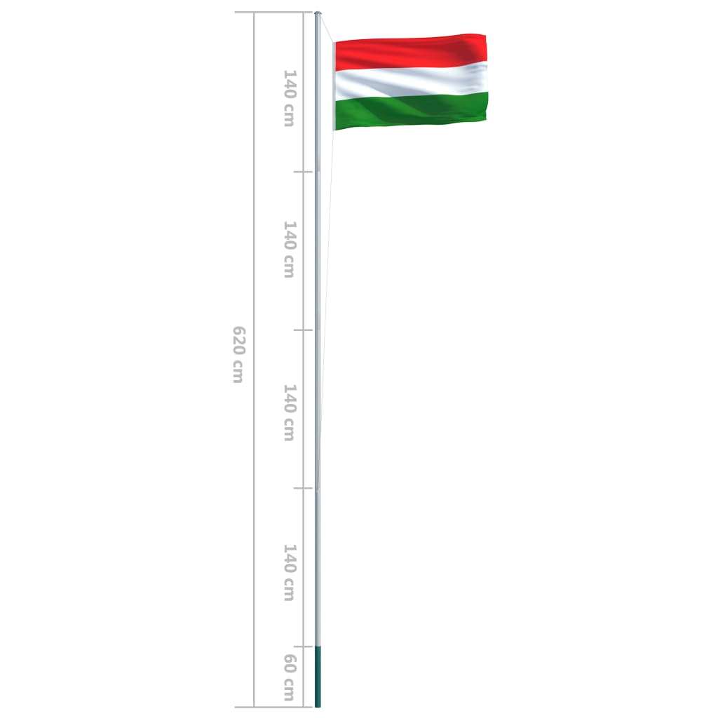 vidaXL Флаг на Унгария и алуминиев флагщок, 6,2 м