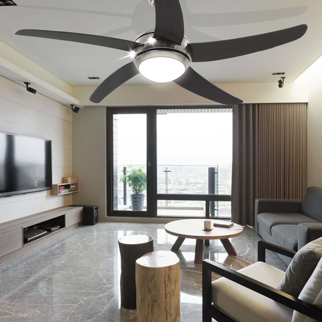 vidaXL Декоративен вентилатор за таван с осветление, 128 см, кафяв