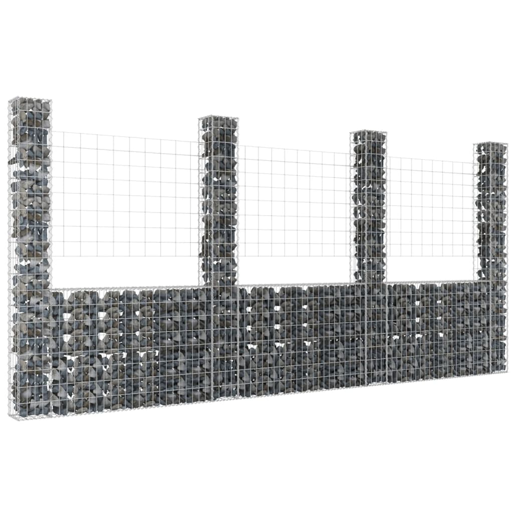 vidaXL U-образна габионна кошница с 4 стълба, желязо, 380x20x200 см