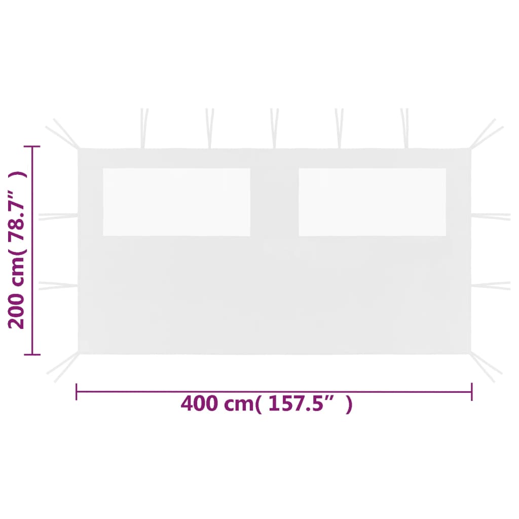 vidaXL Странична стена за шатра с прозорци, 4x2 м, бяла