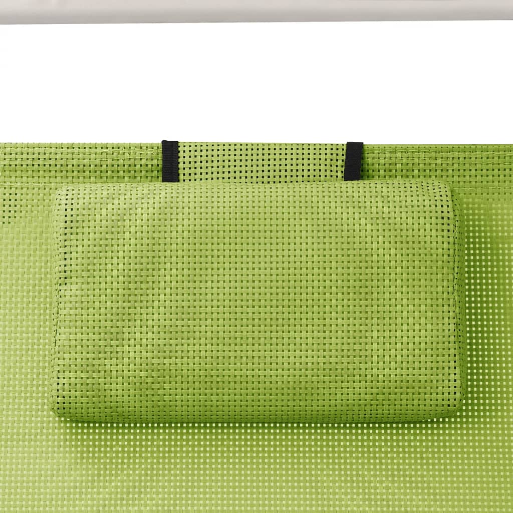 vidaXL Двоен шезлонг със сенник, Textilene, зелен
