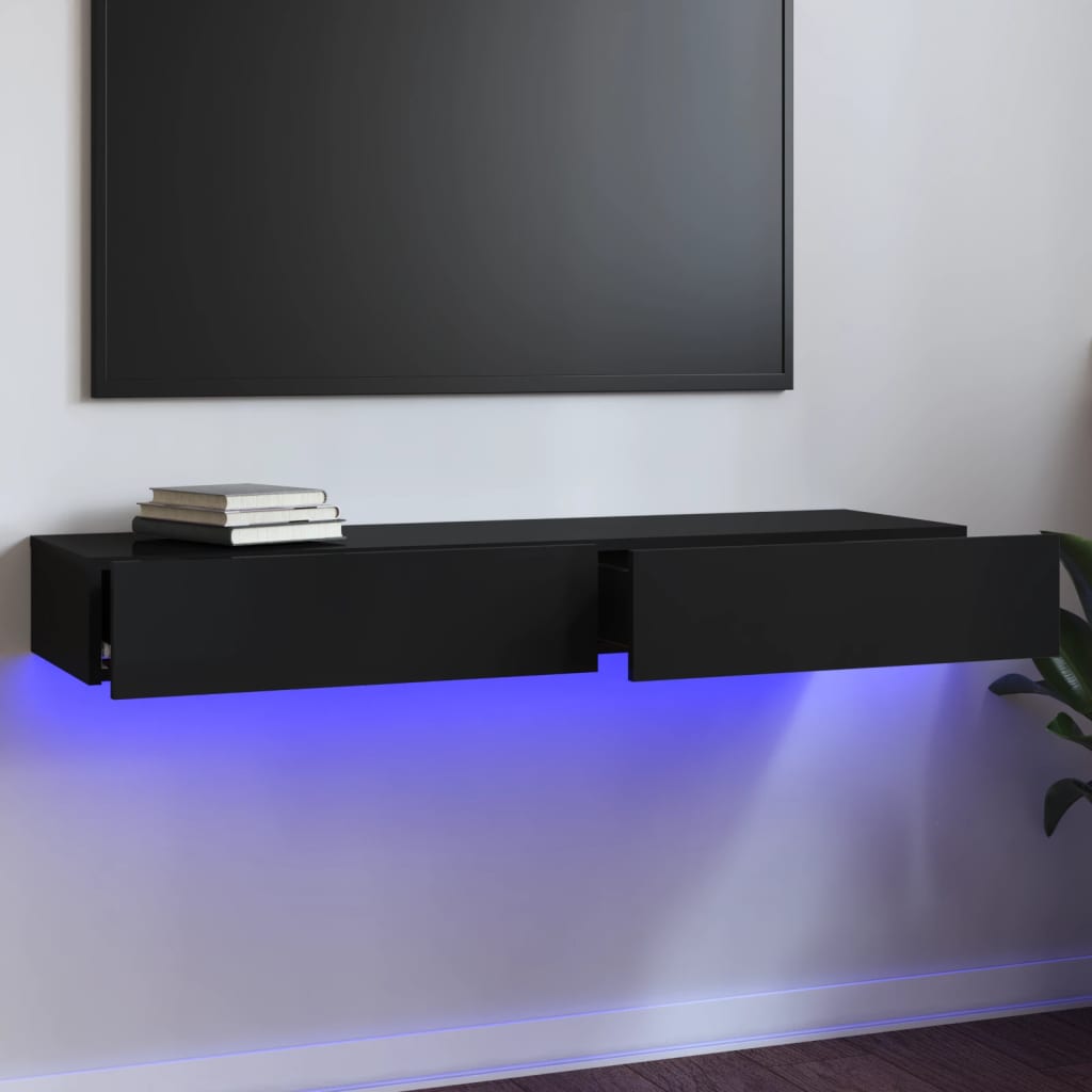 vidaXL ТВ шкаф с LED осветление, черен гланц, 120x35x15,5 см