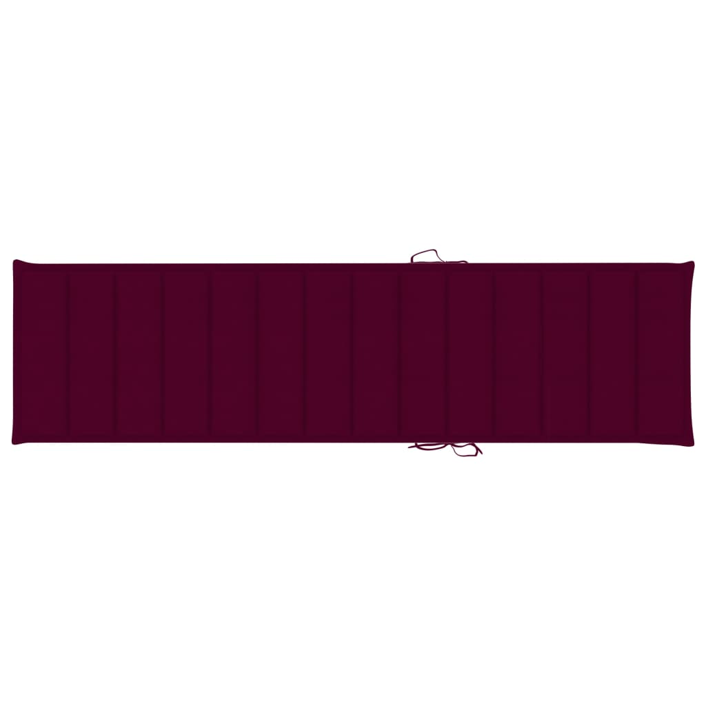 vidaXL Шезлонг с виненочервено шалте, тиково дърво масив