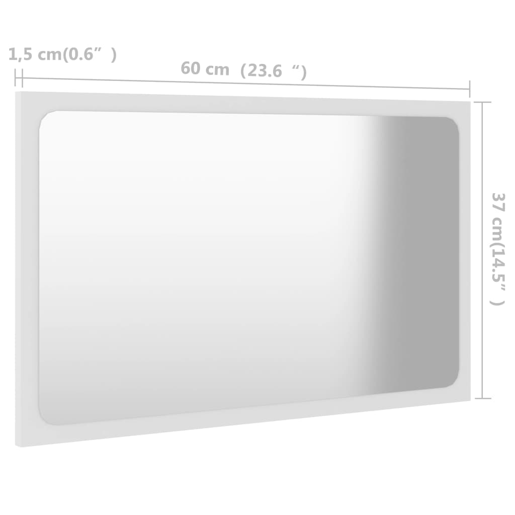 vidaXL Огледало за баня, бяло, 60x1,5x37 см, ПДЧ