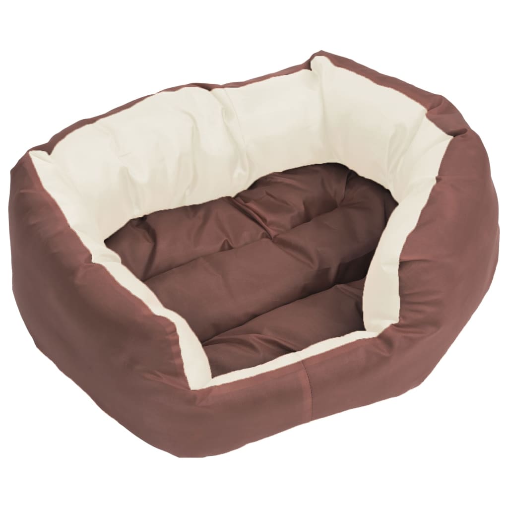 vidaXL Реверсивно и миещо се кучешко легло кафяво-кремаво 65x50x20 см