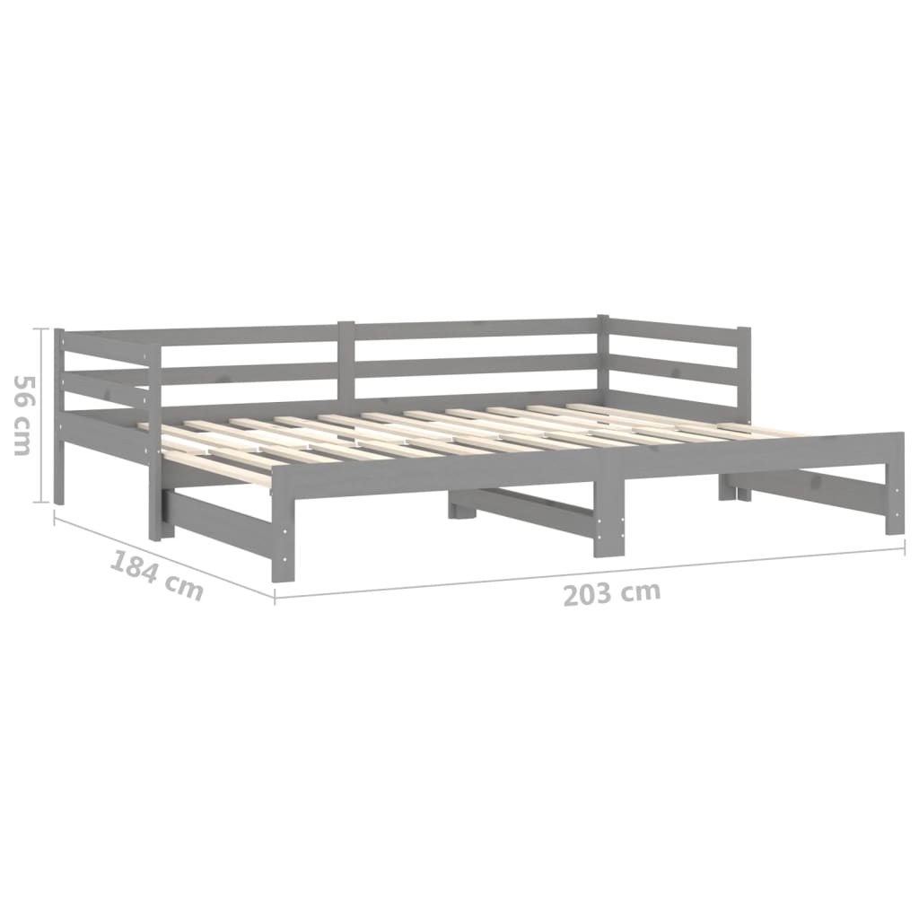 vidaXL Разтегателно дневно легло, сиво, бор масив, 2x(90x200) см