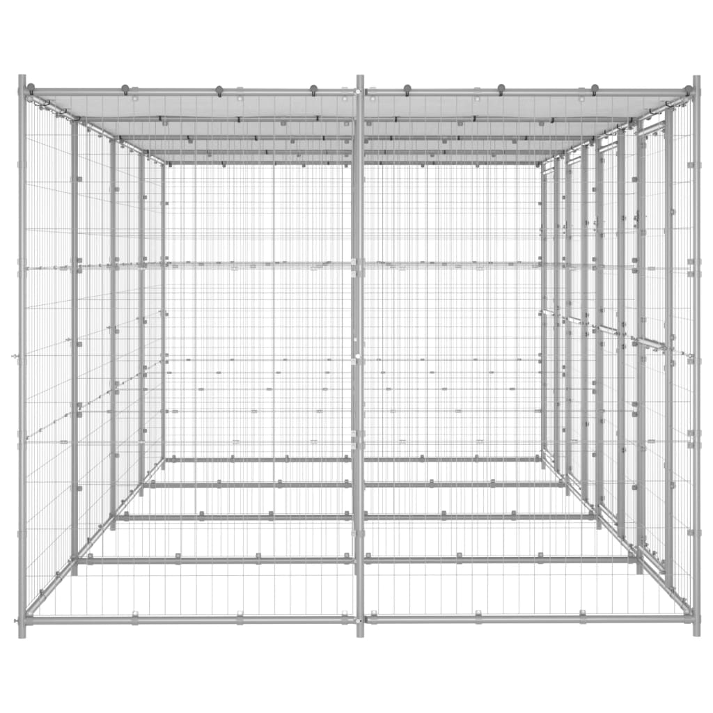 vidaXL Външна клетка за кучета с покрив, поцинкована стомана, 9,68 м²