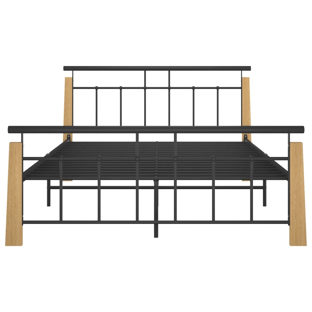 vidaXL Рамка за легло, метал и дъбов масив, 140x200 см