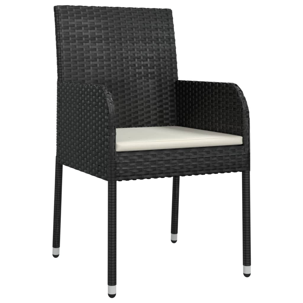 vidaXL Градински столове с възглавници, 2 бр, полиратан, черни