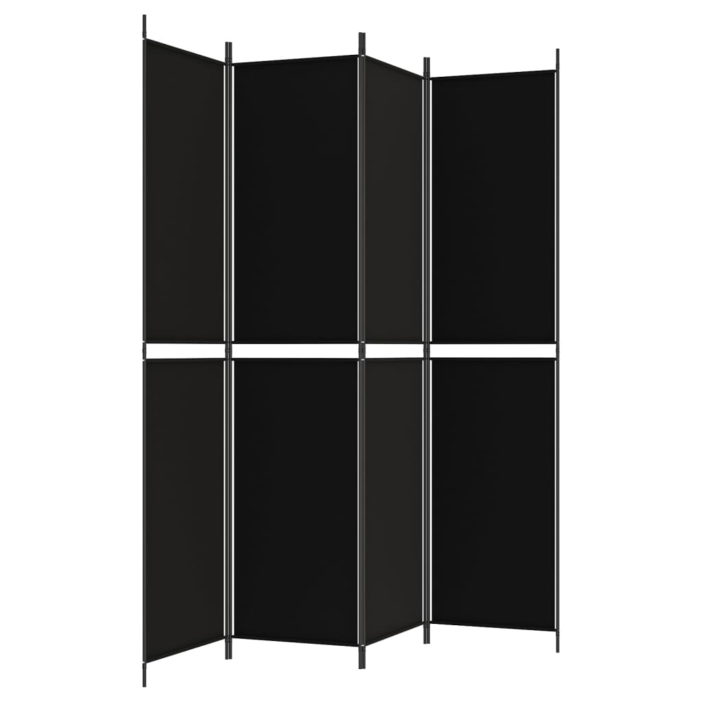 vidaXL Параван за стая, 4 панела, черен, 200x220 cм, плат