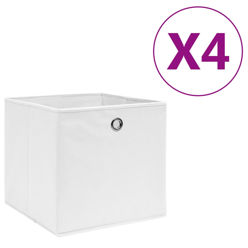 vidaXL Кутии за съхранение, 4 бр, нетъкан текстил, 28x28x28 см, бели