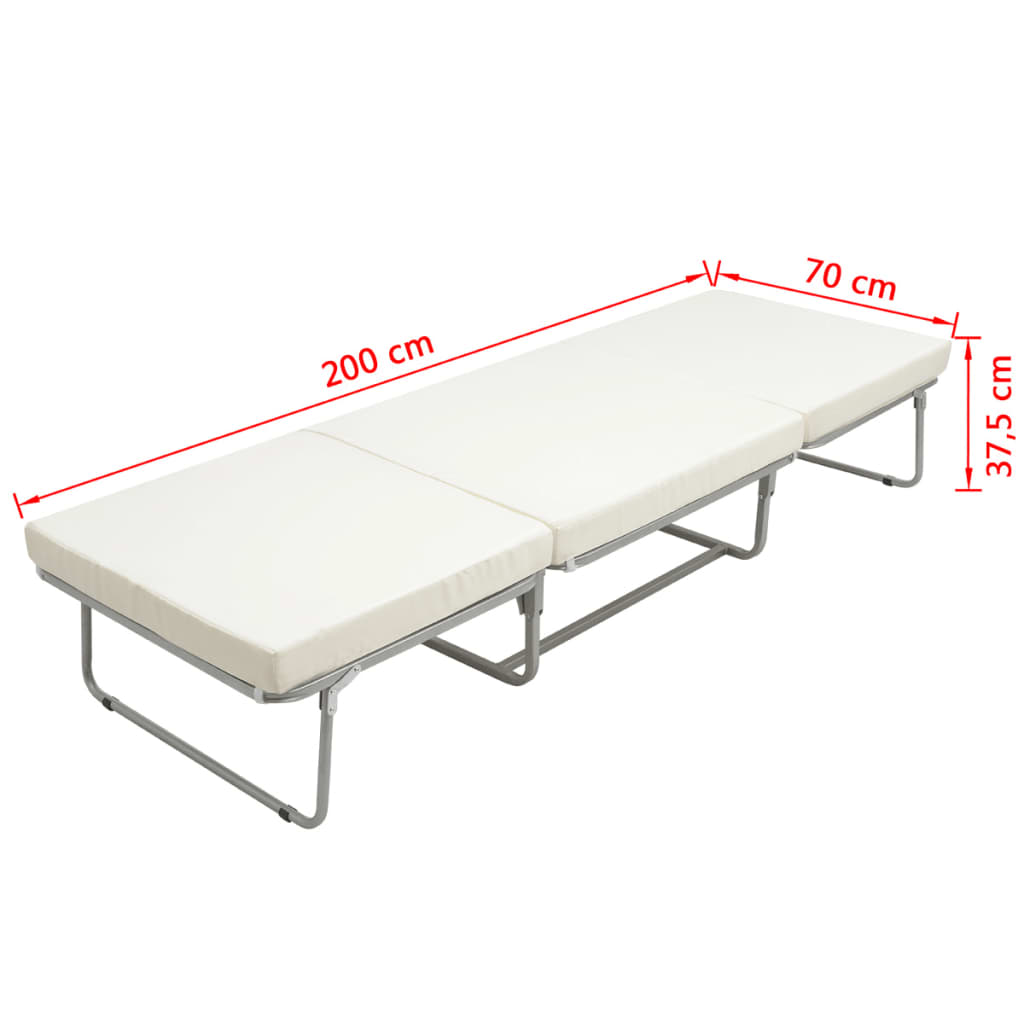 vidaXL Сгъваемо легло с матрак, бяло, стомана 70x200 см