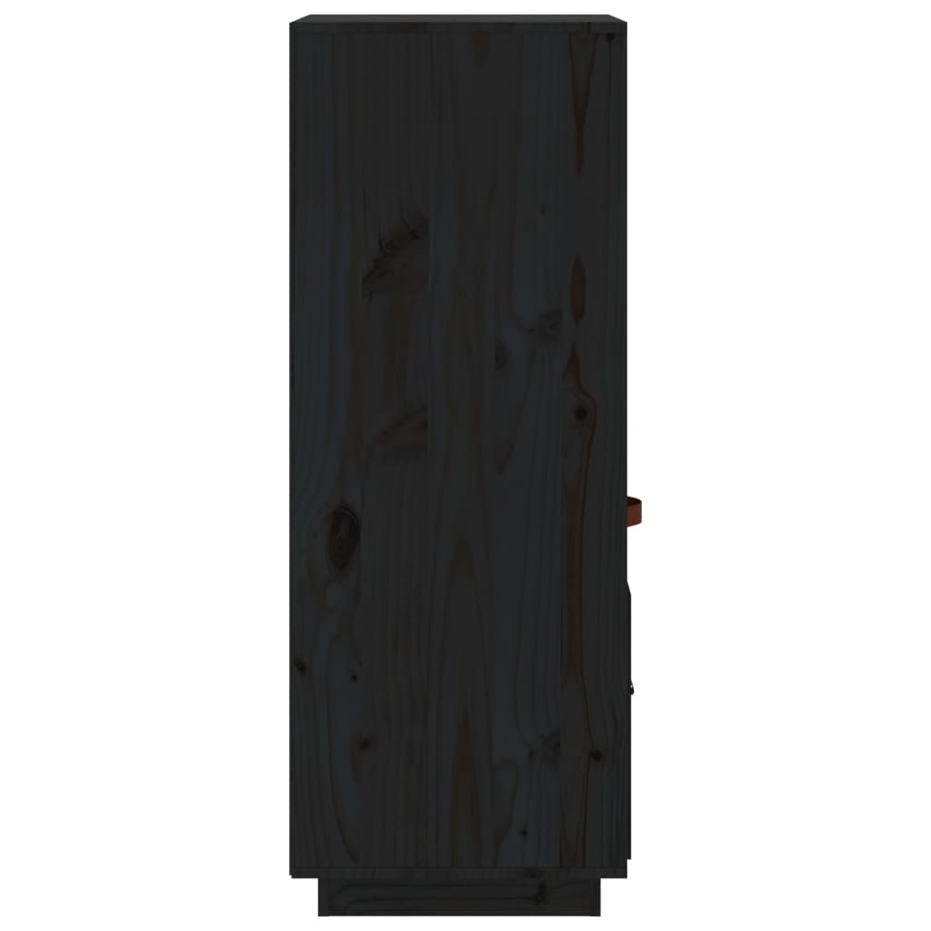 vidaXL Висок шкаф, черен, 34x40x108,5 см, борово дърво масив