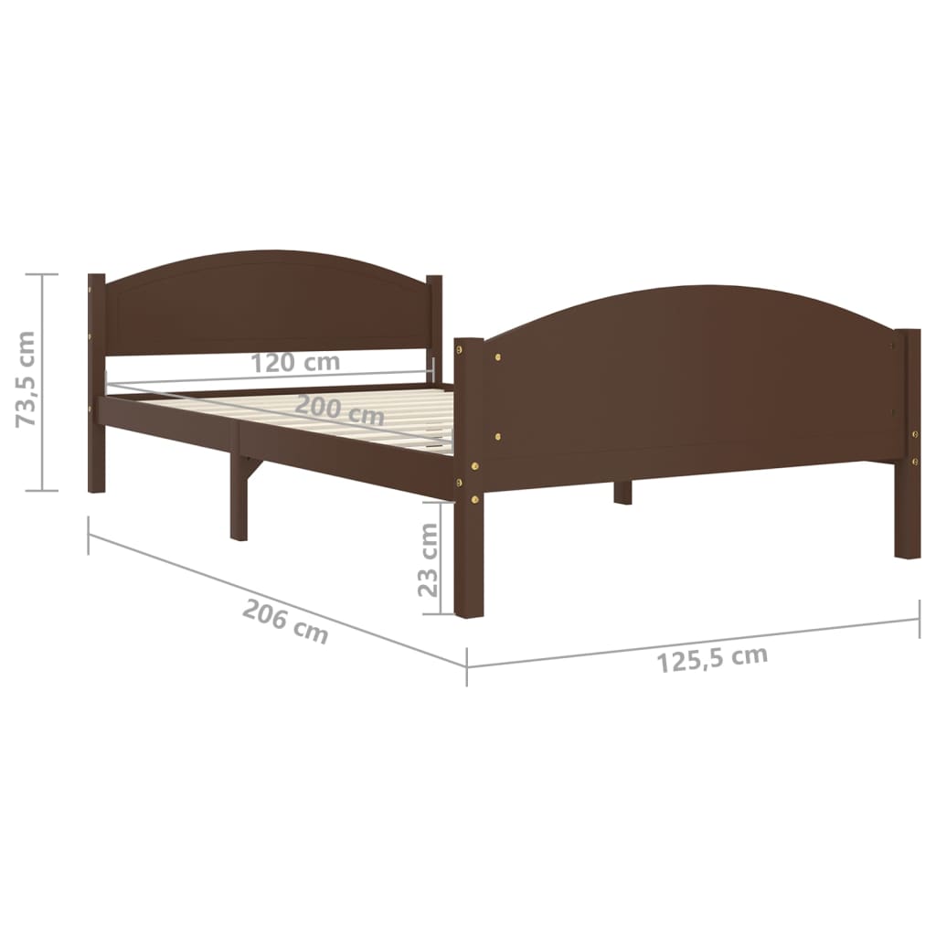vidaXL Рамка за легло, тъмнокафява, бор масив, 120x200 см