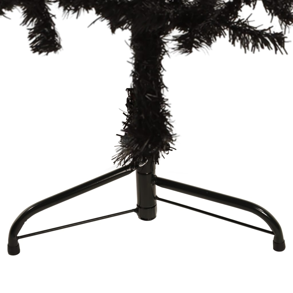 vidaXL Тънка изкуствена половин коледна елха със стойка черна 150 см