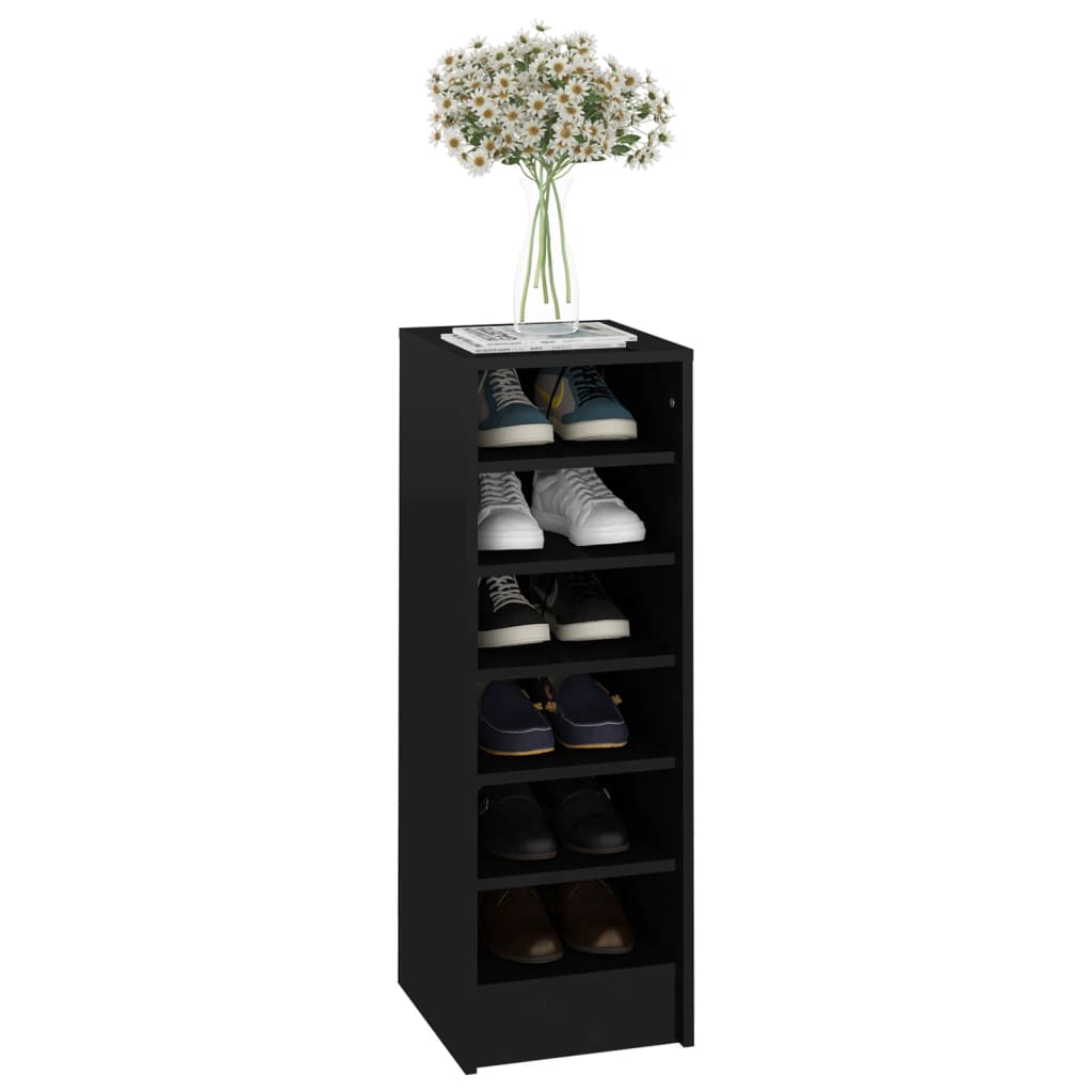 vidaXL Шкаф за обувки, черен гланц, 31,5x35x90 см, ПДЧ