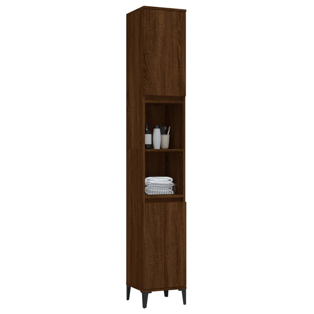 vidaXL Шкаф за баня, кафяв дъб, 30x30x190 см, инженерно дърво