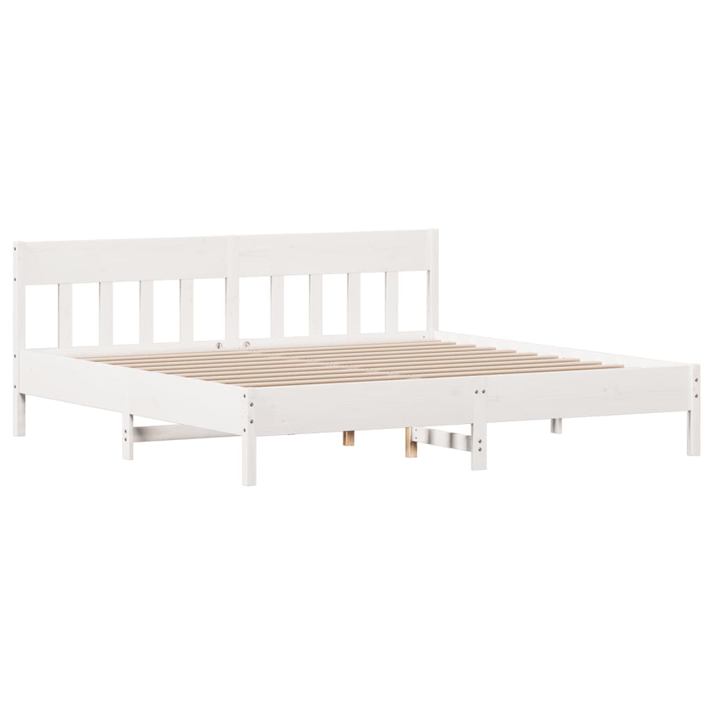 vidaXL Рамка за легло с табла, бяла, 180x200 см, борово дърво масив