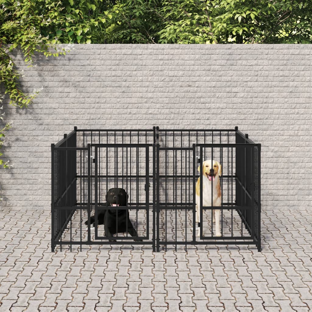 vidaXL Дворна клетка за кучета, стомана, 3,75 м²